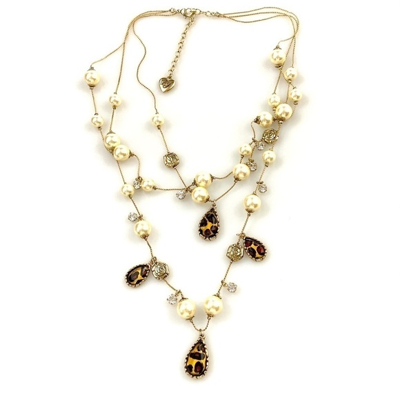Betsey Johnson Necklace Faux Pearls  Leopard Print - Picture 1 of 6